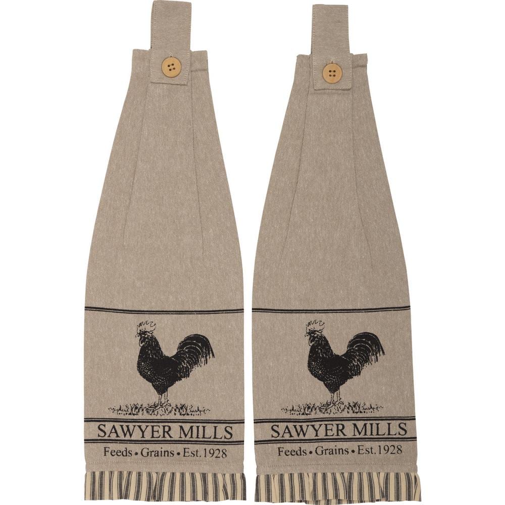 Sawyer Mill Beige Charcoal Poultry Button Loop Cotton Kitchen Tea Towel Set (Set of 2) - Hercitys