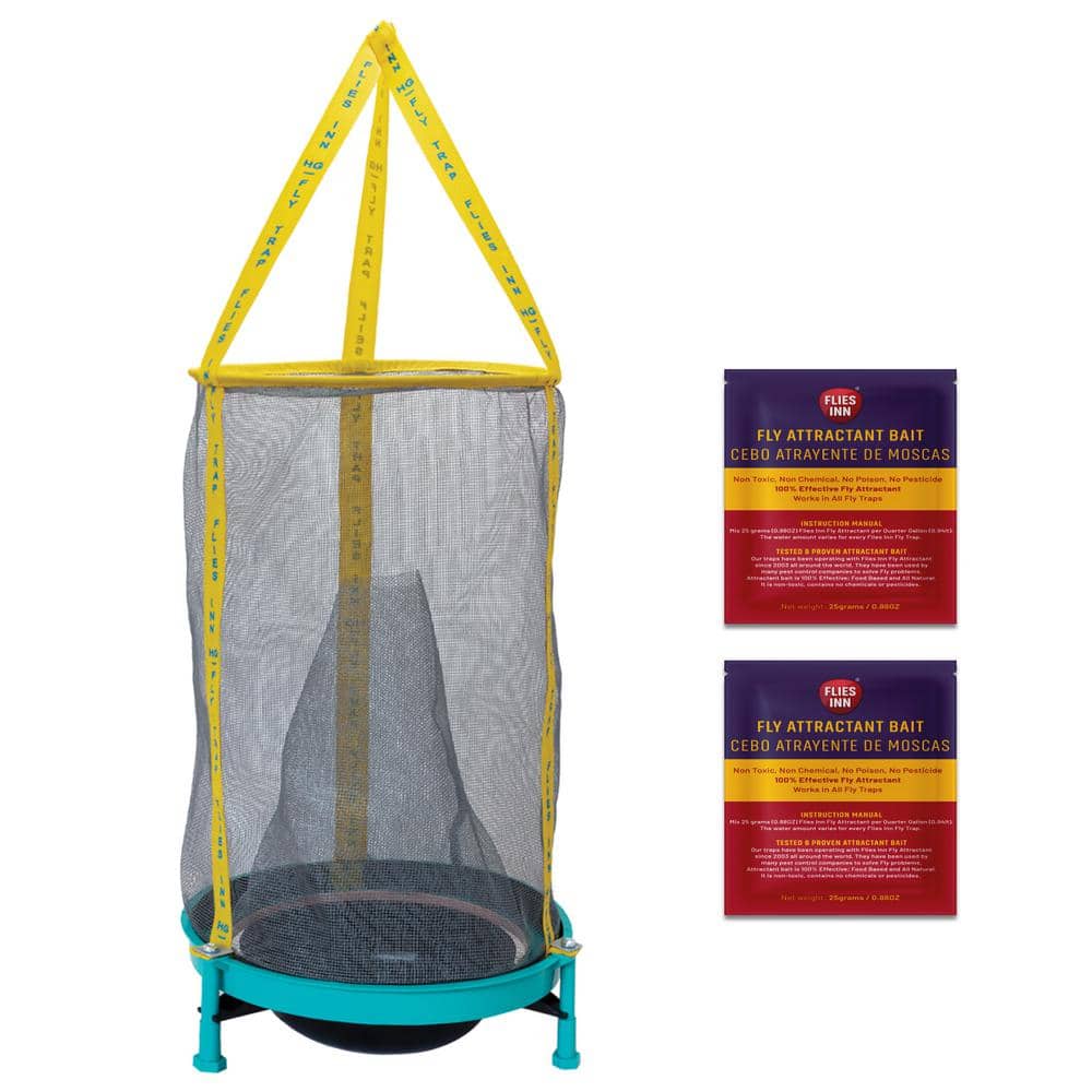 Ez Fly Cage Outdoor Fly Trap with 2 Fly Attractant Baits, Low Odor, Reusable, Durable - Hercitys