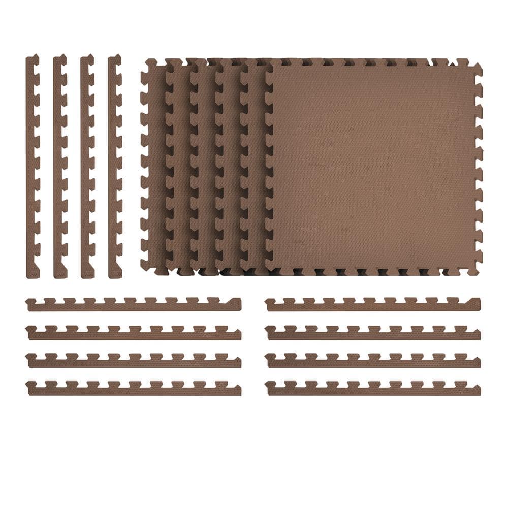 Brown 24 in. x 24 in. x 0.47 in. Foam Interlocking Floor Mat (6-Pack) - Hercitys