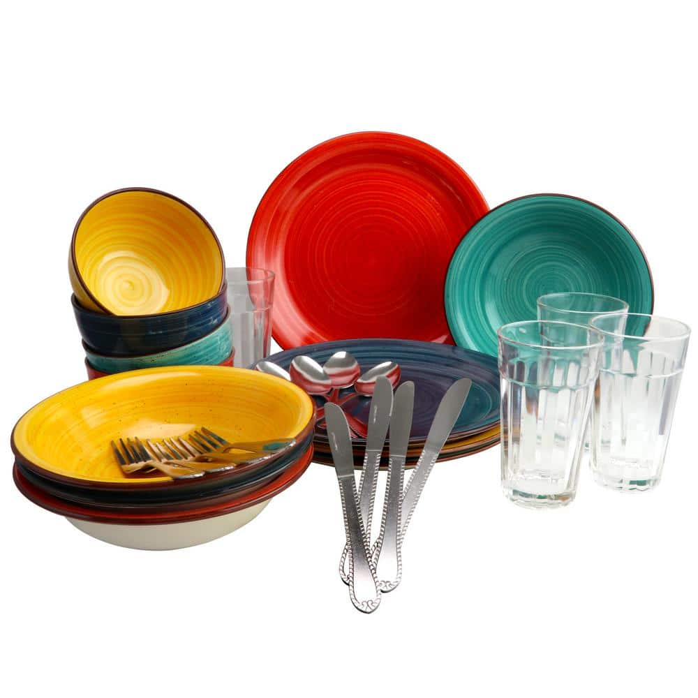 Color Speckle 28-Piece Casual Assorted Colors Stone Dinnerware Set (Service for 4) - Hercitys