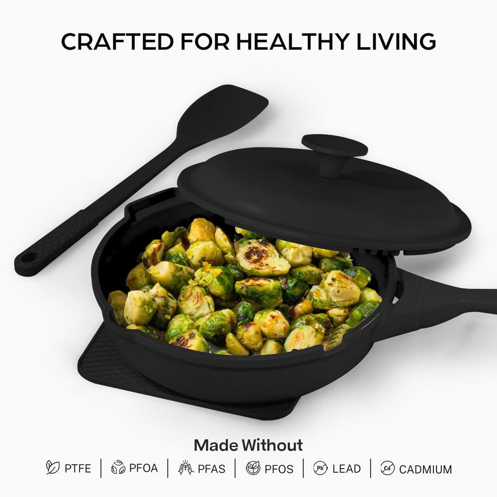 Zuka Everyday Pan 4.25 qt. Ceramic 10 in 1 Nonstick Multi-Functional Saute Pan with Lid, Nylon Spoon, & Steamer Basket - Hercitys