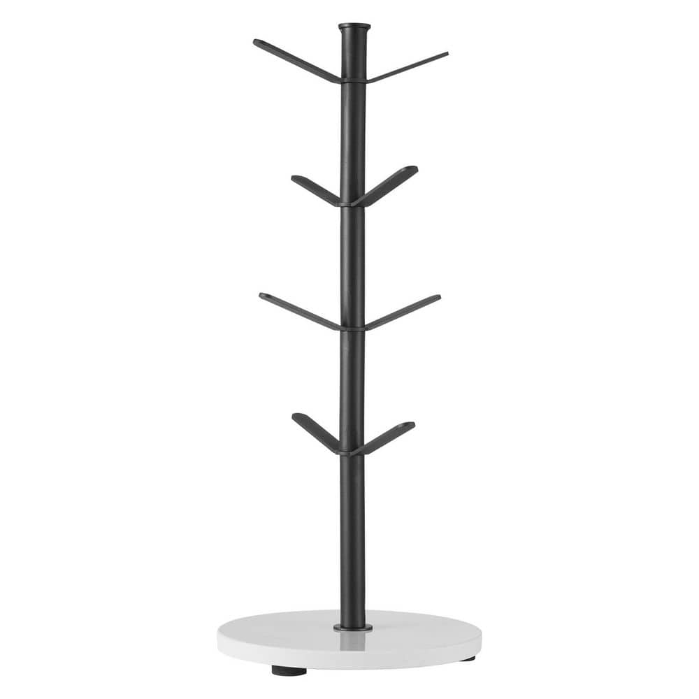 8-Hook Mug Holder Tree with Marble Base, Carbon Steel Coffee Cup Rack for Kitchen and Coffee Bar Organizer (Matte Black) - Hercitys