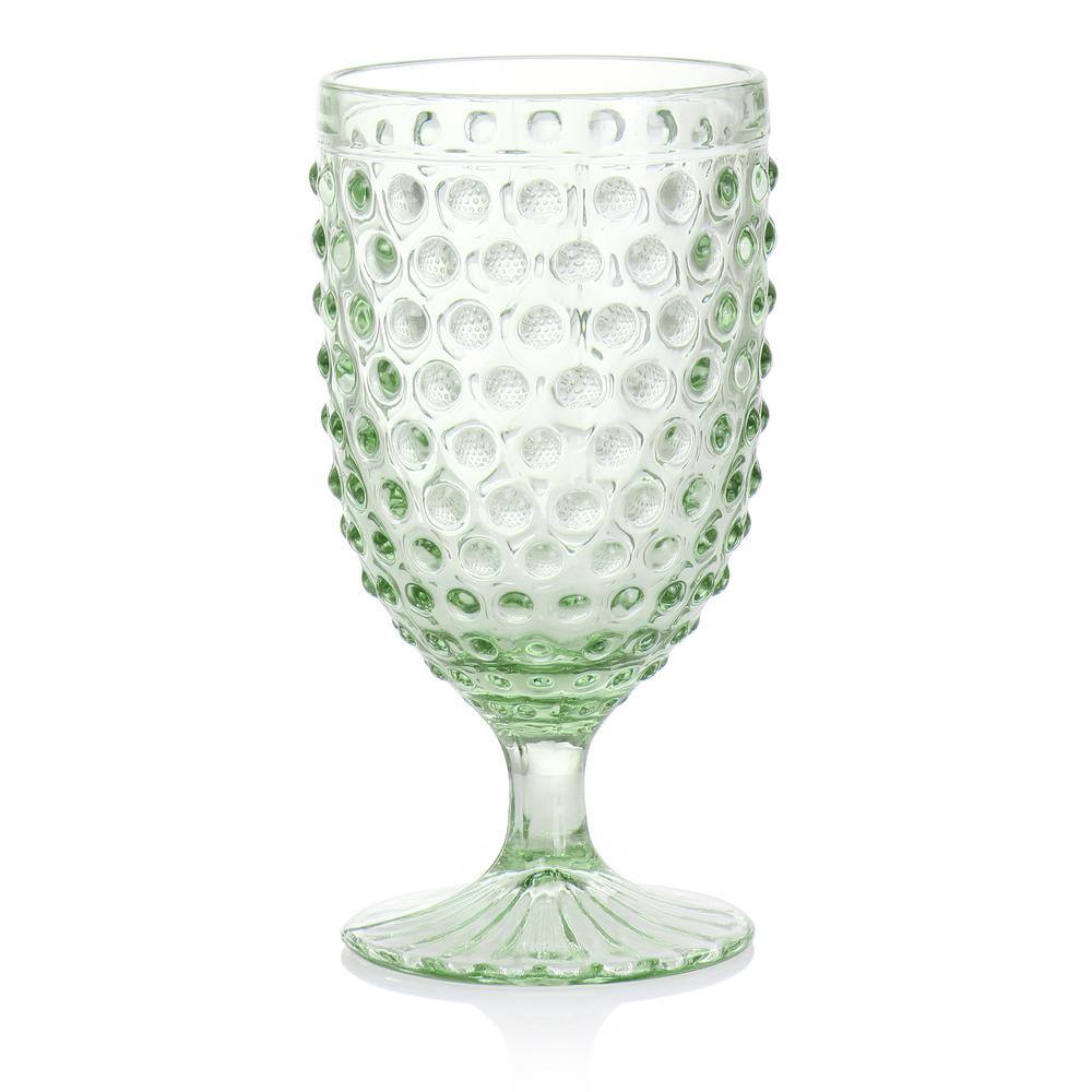 6 Piece 14.2 oz. Clear glass Hobnail Goblet Drinkware Set in Green - Hercitys
