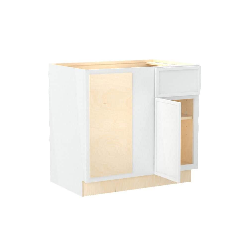Franklin 36 in. W x 24 in. D x 34.5 in. H Assembled Plywood Base Blind Corner Kitchen Cabinet in Vesper White Soft Close - Hercitys