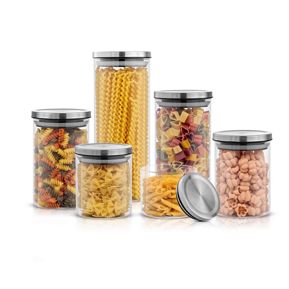 6-Piece Set of Borosilicate Glass Jars with Stainless Steel Lids - Hercitys
