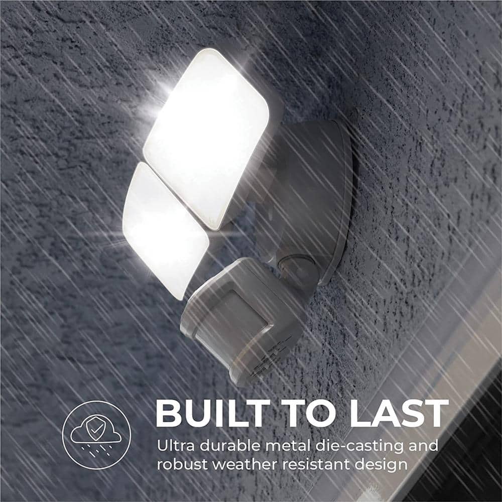 White Motion Activated Outdoor Integrated LED Twin-Head Dual-Brightness Flood Light - Hercitys