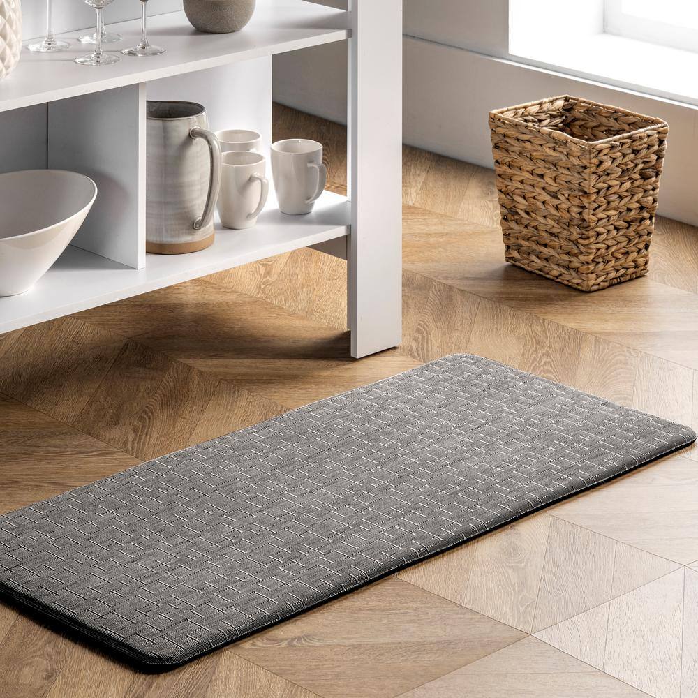 Casual Crosshatched Anti Fatigue Kitchen or Laundry Room Silver 20 in. x 42 in. Indoor Comfort Mat - Hercitys