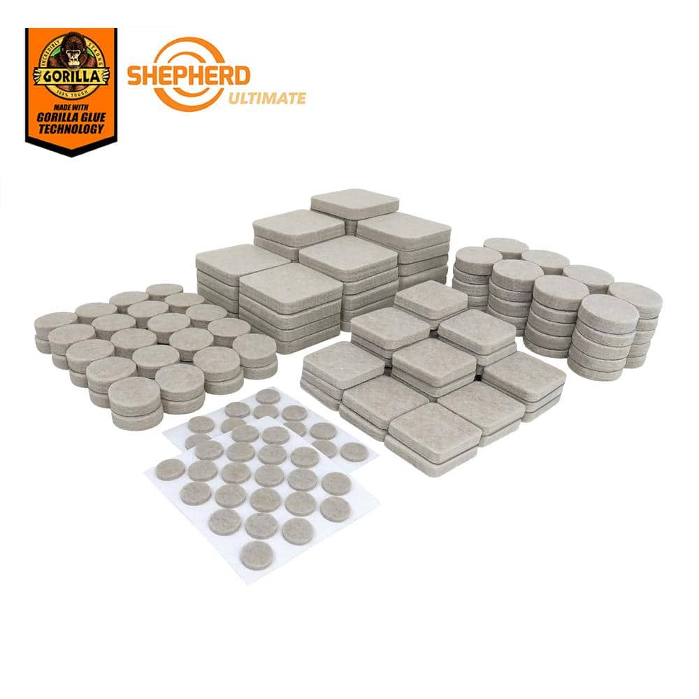 Ultimate Assorted Beige Self-Adhesive Furniture Sliders, Felt Pads Value Pack with Gorilla Glue Technology (184-Piece) - Hercitys