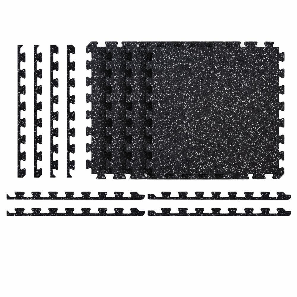 Black with Blue White Flecks 20.5 in. x 20.5 in. x 0.47 in. Rubber-Tec Reversible Gym Flooring (12 sq. ft.) (4-Pack) - Hercitys