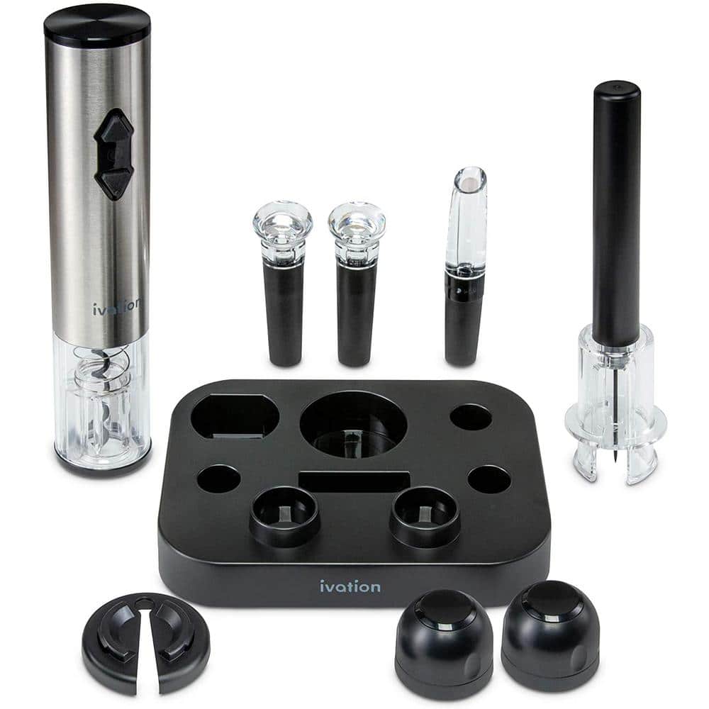 9-Piece Electric Wine Opener, Deluxe Set W/Wine Aerator Pourer, Stainless Steel - Hercitys
