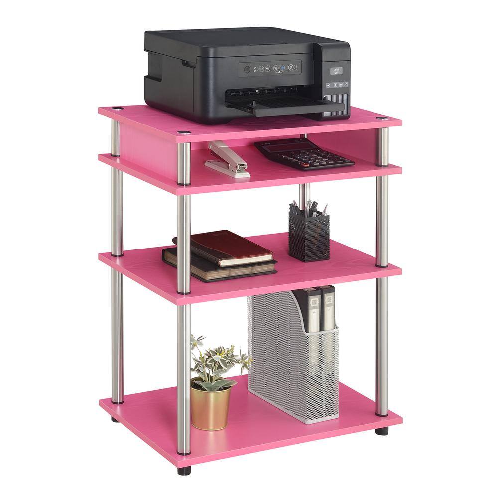 Designs2Go 23.75 in. W Rectangle Pink/Chrome Particle Board No Tools Printer Stand with Shelves - Hercitys