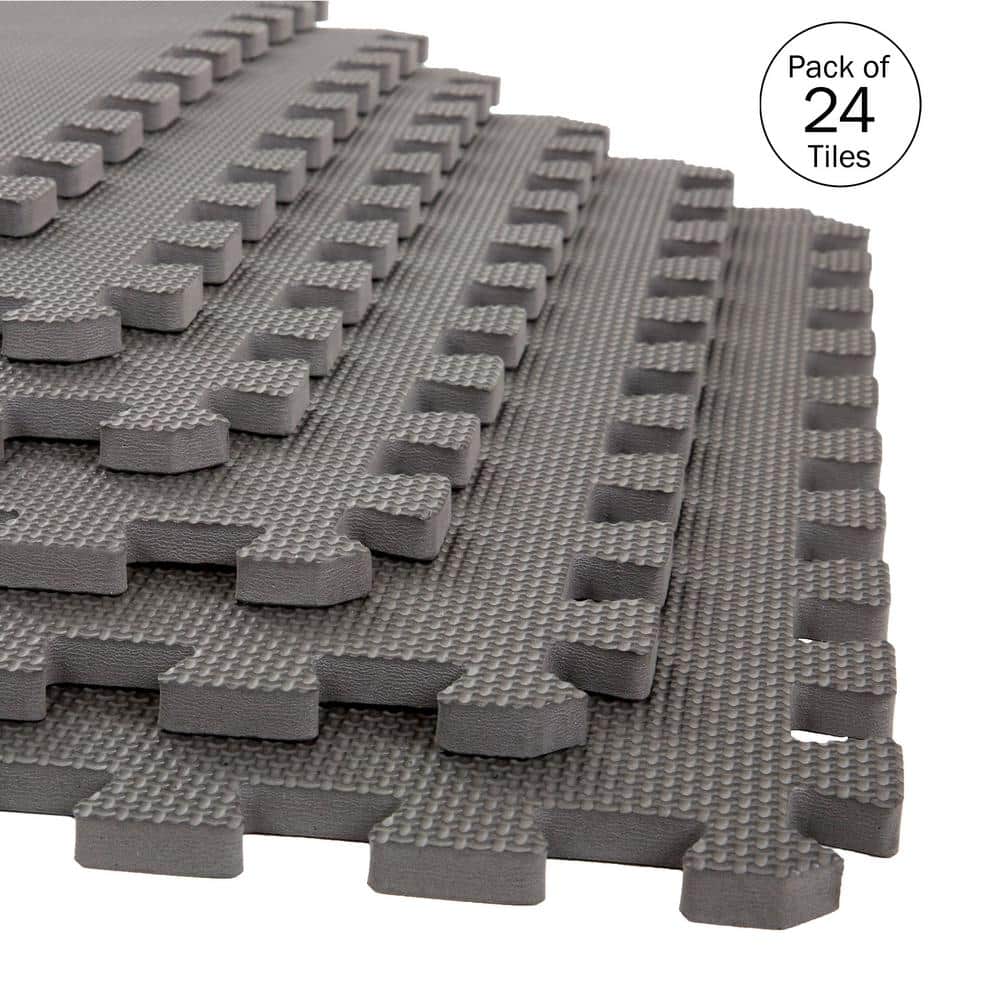 Interlocking Gray 24 in. W x 24 in. L x 0.5 in Thick Exercise/Gym Flooring Foam Tiles – 24 Tiles\Case (96 sq. ft.) - Hercitys
