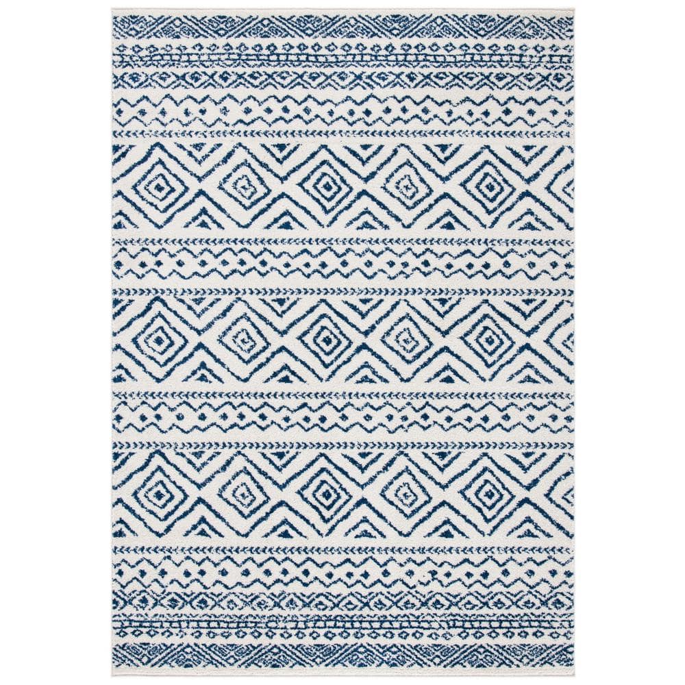 Tulum Ivory/Navy 9 ft. x 12 ft. Striped Geometric Diamonds Area Rug - Hercitys