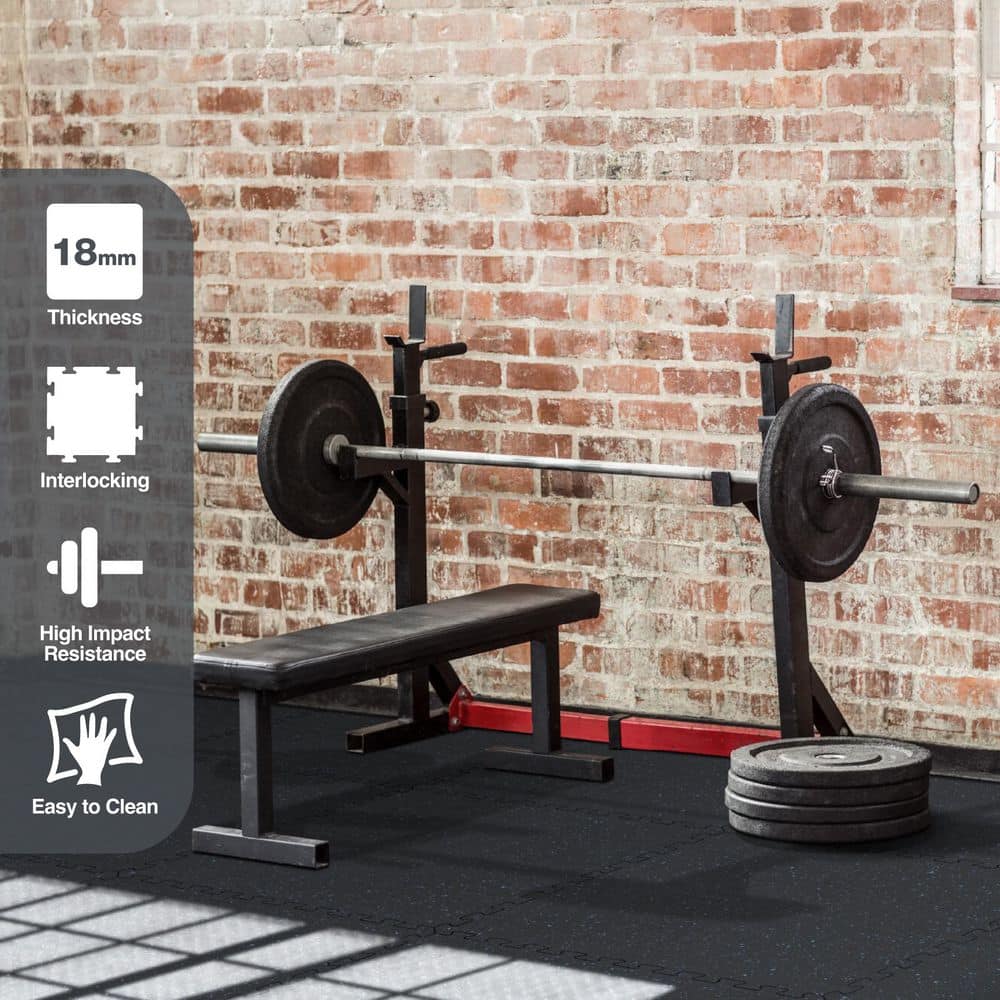 Black with Blue Flecks 25.2 in. x 25.2 in. x 0.68 in. Foam Shock Absorbing Gym Floor Tiles(4 Tiles/Pack) (17.64 sq. ft.) - Hercitys