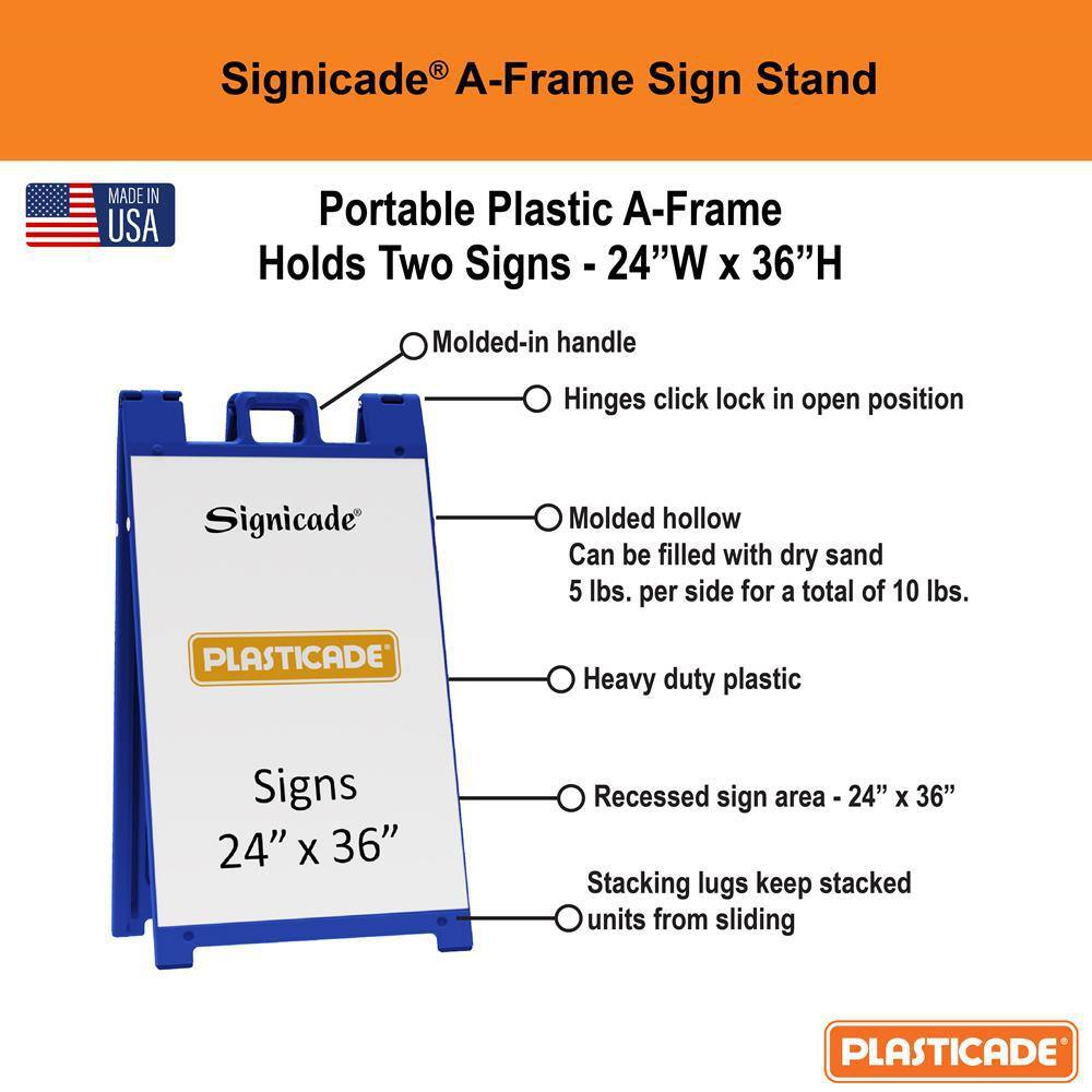 Signicade 24 in. W x 36 in. H Blue Plastic Portable Folding Double-Sided Sign Stand - Hercitys