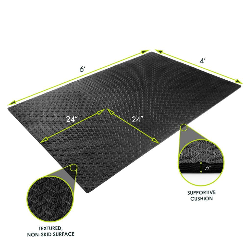 Exercise Puzzle Mat Black 24 in. x 24 in. x 0.5 in. EVA Foam Interlocking Anti-Fatigue Exercise Tile Mat (6-Pack) - Hercitys