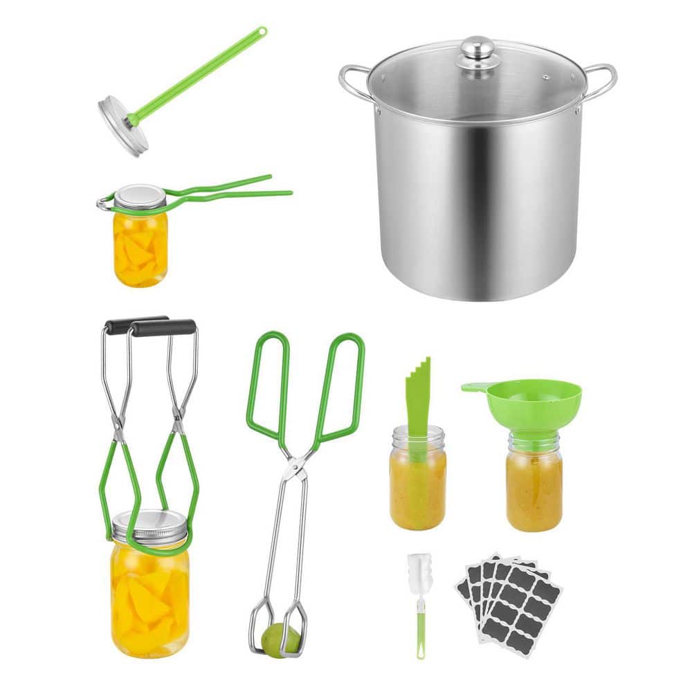 Canning Supplies Starter Kit, 9-Pieces Corrosion Resistant Food Storage, Canning Tools Set Pot, Rack, Lid, Funnel, Tongs - Hercitys