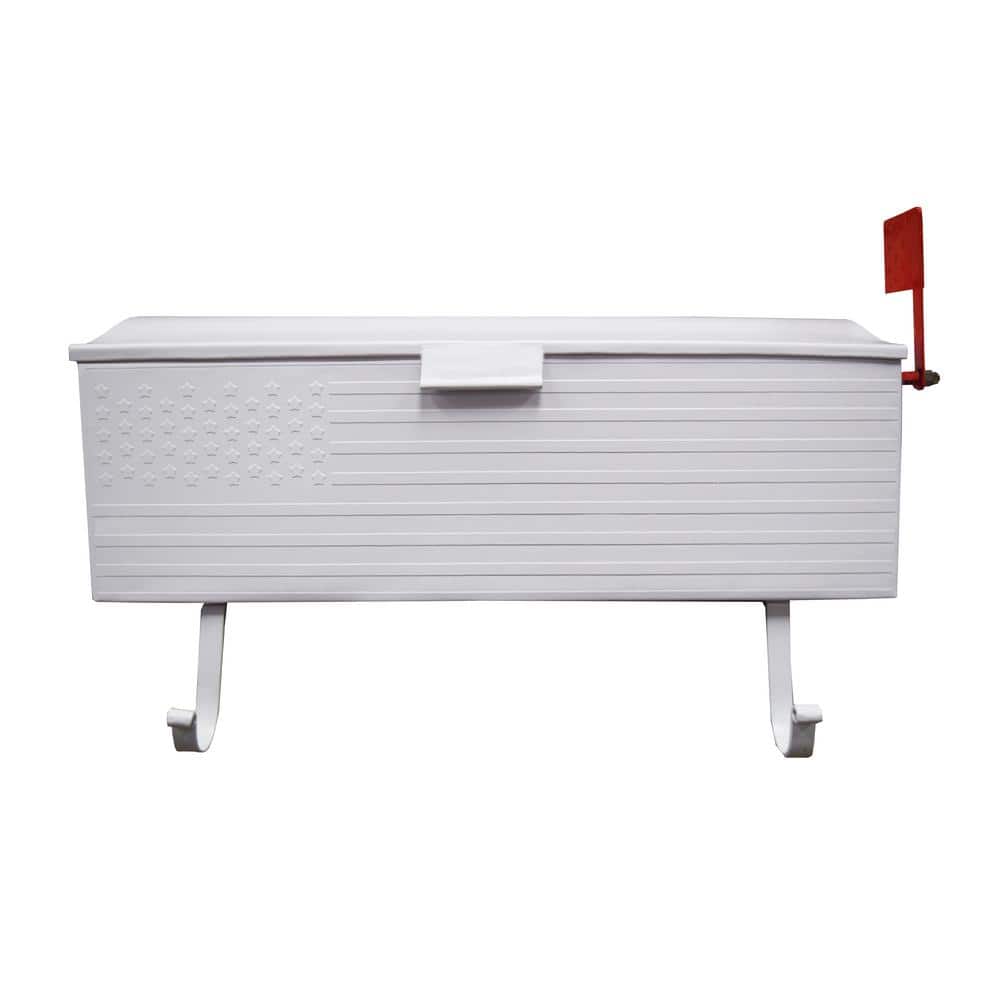 White Patriotic Metal Wall Mounted Mailbox with Outgoing Mail Flag and Newspaper Hangers - Hercitys