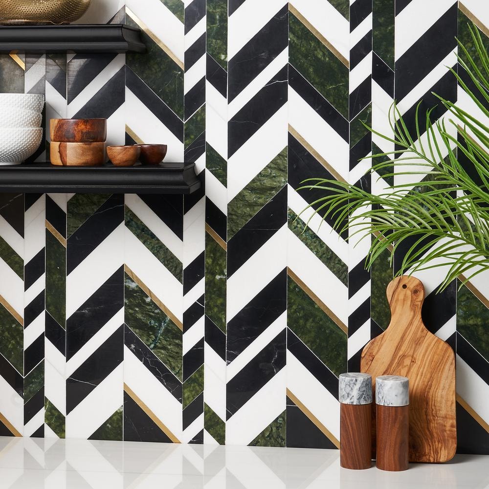 Tyra Verde Jade 11.81 in. x 18.89 in. Polished Marble Wall Mosaic Tile (1.55 sq. ft./Each) - Hercitys