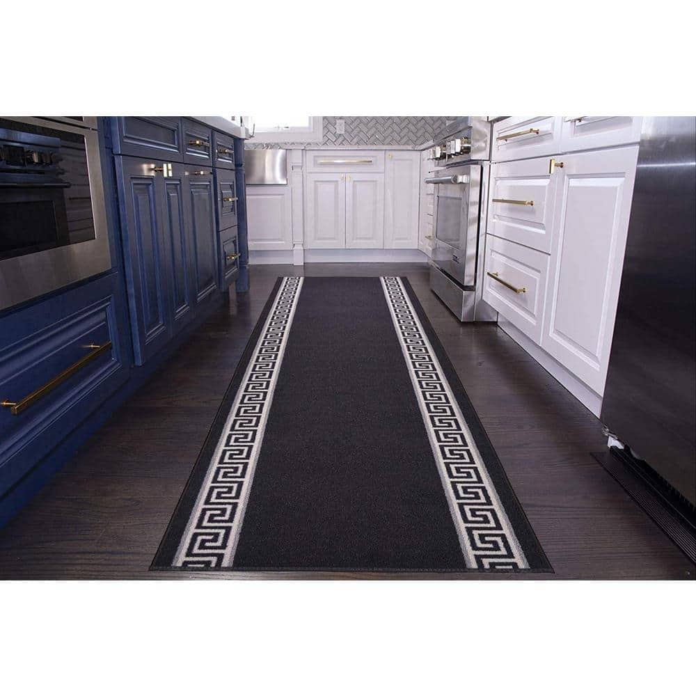 Meander Greek Key Design Black 36 in. Width x 22 ft. Your Choice Length Slip-Resistant Stair Runner - Hercitys