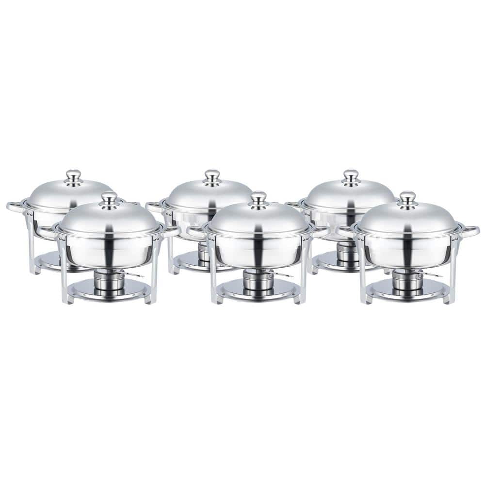 6-Pack 5 qt. Silver Gray Stainless Steel Chafing Dishes Buffet Set for Food Serving Warming - Hercitys