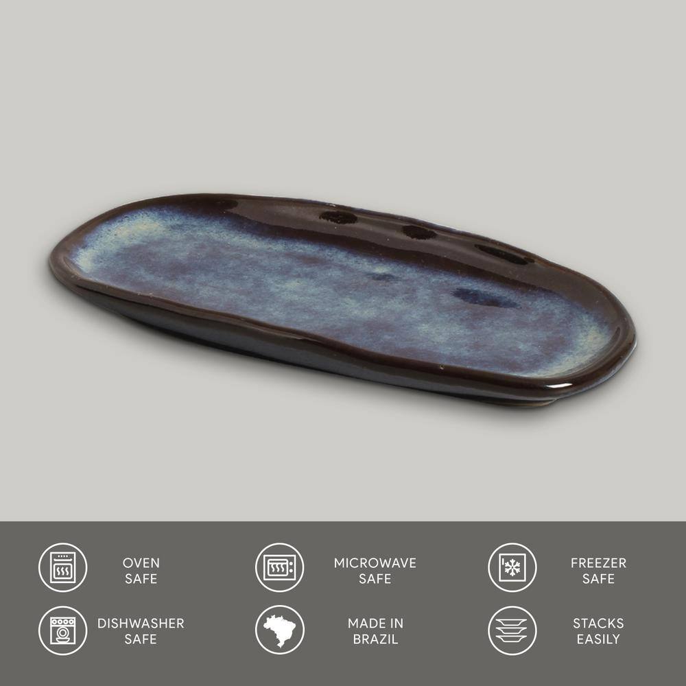 6.49 in. Denim Dark Blue Stoneware Shallow Oval Platter Organic (Set of 4) - Hercitys