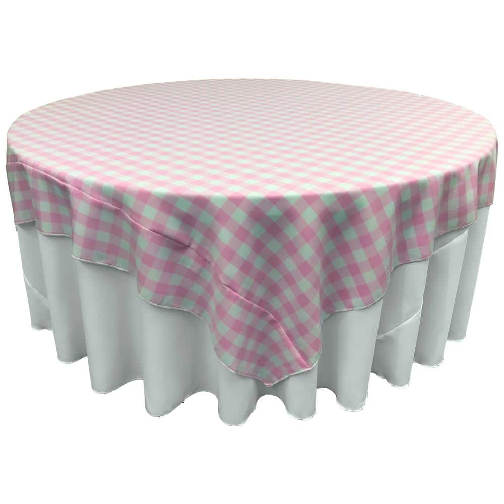 72 in. x 72 in. White and Pink Polyester Gingham Checkered Square Tablecloth - Hercitys