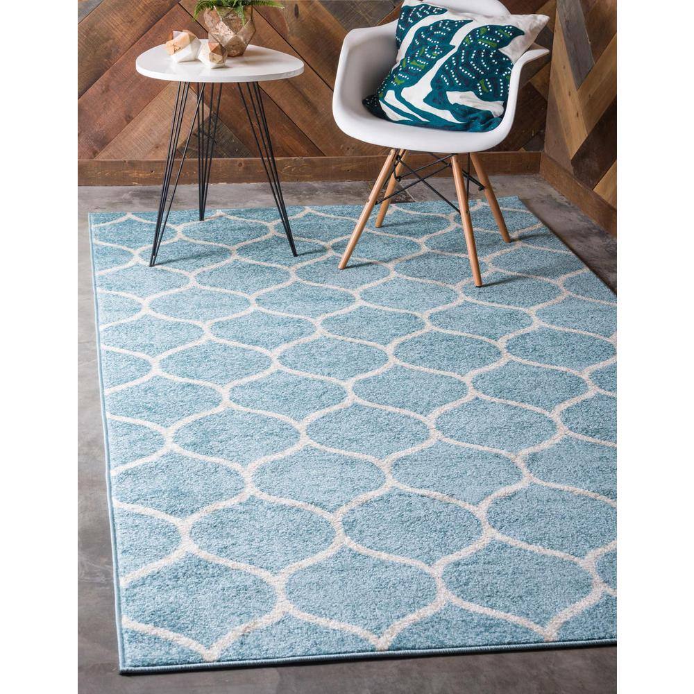 Trellis Frieze Rounded Light Blue 9′ 0 x 12′ 0 Area Rug - Hercitys