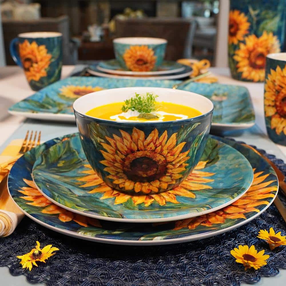 Golden Sunflowers Multicolor Salad Plates (Set of 4) - Hercitys