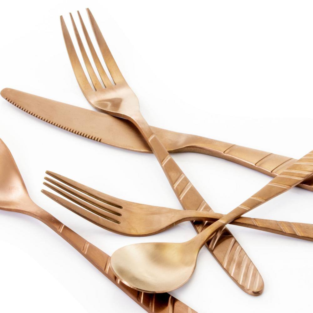 La Vague 20-Piece Rose Gold 18/10 Stainless Steel Flatware Set, Service for 4 - Hercitys