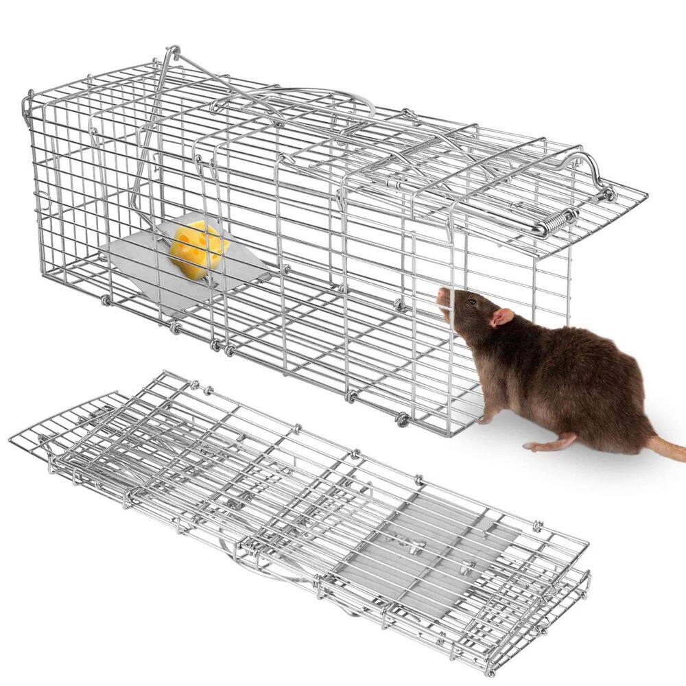 Foldable Indoor/Outdoor Rat Cage Trap Humane Live Rodent Galvanized Iron Control Bait Catch with Detachable L-Shaped Rod - Hercitys