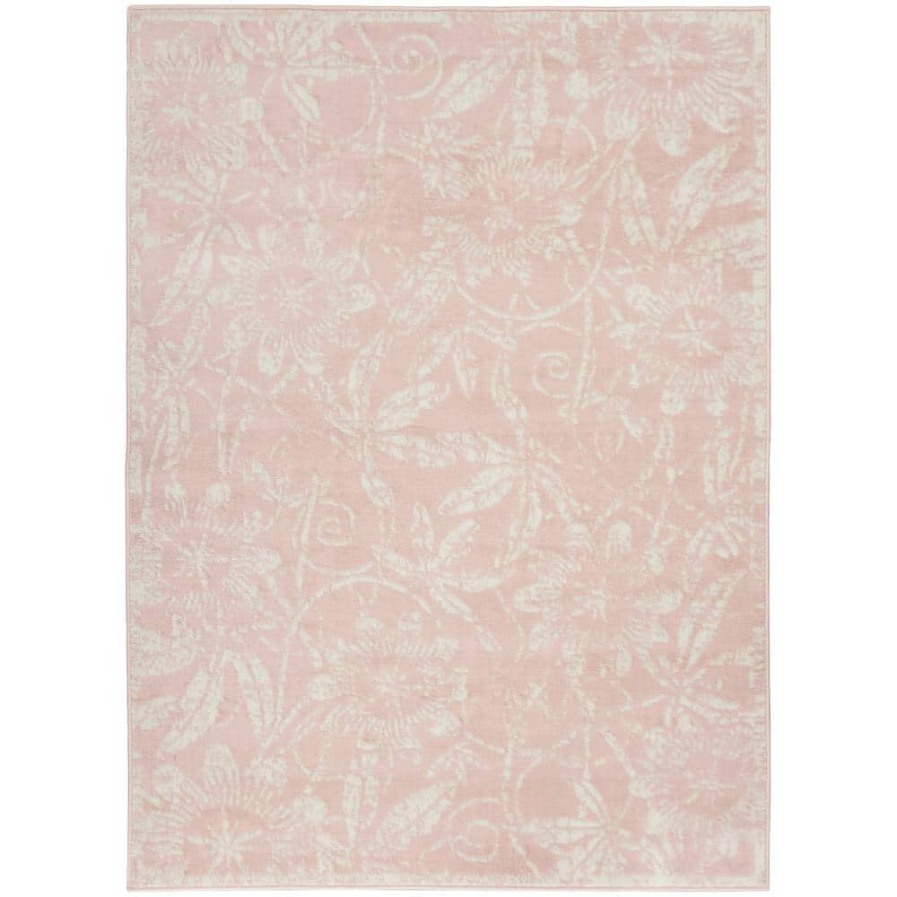 Whimsicle Pink 5 ft. x 7 ft. Floral Contemporary Area Rug - Hercitys