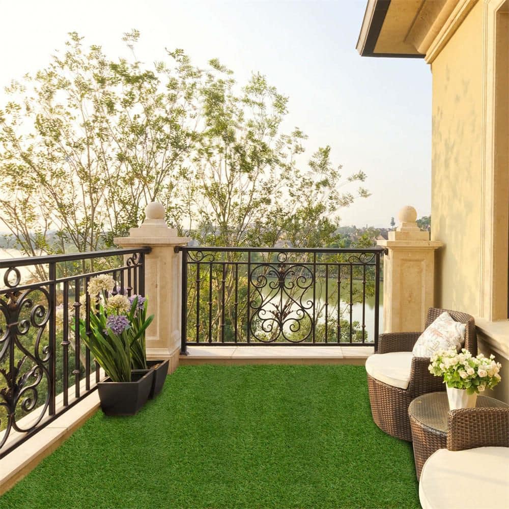 6 ft. x 10 ft. Green Artificial Grass Turf with Drainage Holes Nonslip Bottom 80 OZ Heavy - Hercitys