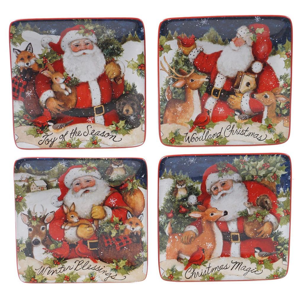 6 in. Magic of Christmas Santa Multicolored Earthenware Canape Plate (Set of 4) - Hercitys