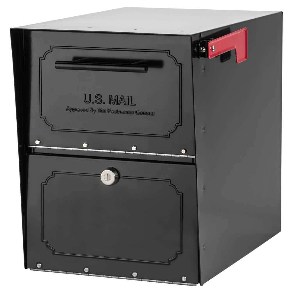 Oasis Classic Black, Extra Large, Steel, Locking, Post Mount Parcel Mailbox with High Security Reinforced Lock - Hercitys