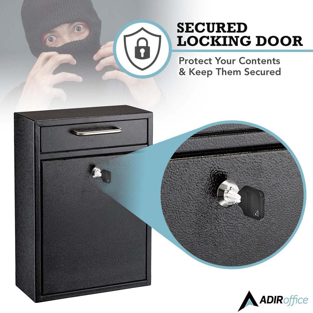 Large Mailbox Wall-Mount Key Locking Secure Drop Box, Black - Hercitys