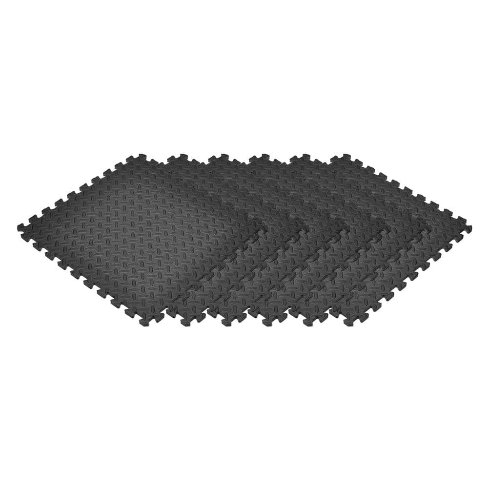 Black 24 in. x 24 in. EVA Foam Solid Color Diamond Plate Interlocking Tile (30-Tile) - Hercitys