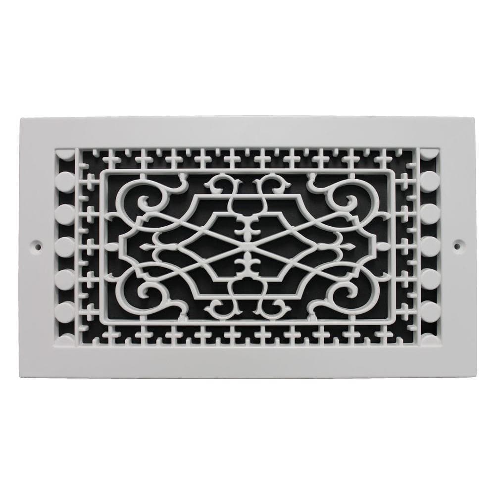 Victorian Base Board 12 in. x 6 in. Opening, 8 in. x 14 in. Overall Size, Polymer Decorative Return Air Grille, White - Hercitys