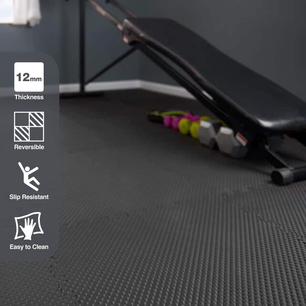 Black/Gray 24 in. x 24 in. x 0.47 in. Foam Dual Sided Gym Floor Tiles (4 Tiles/Pack (16 sq. ft.) - Hercitys