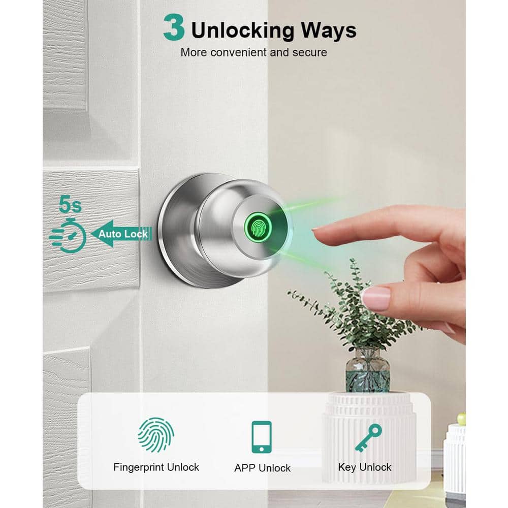 Smart Biometric Fingerprint Door Knob in Brushed Silver - Hercitys