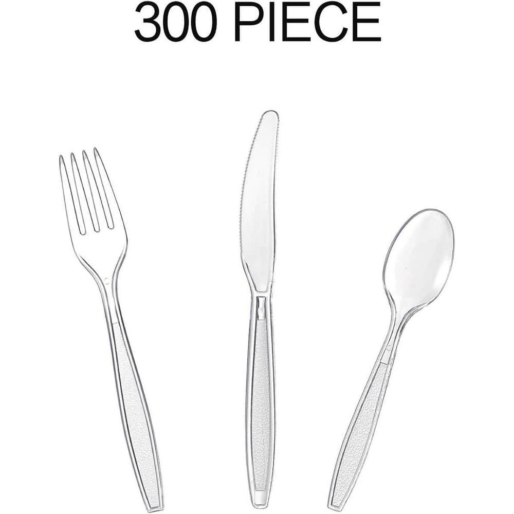 Clear Disposable Plastic Cutlery Set, 300-Piece Combo Box - Hercitys