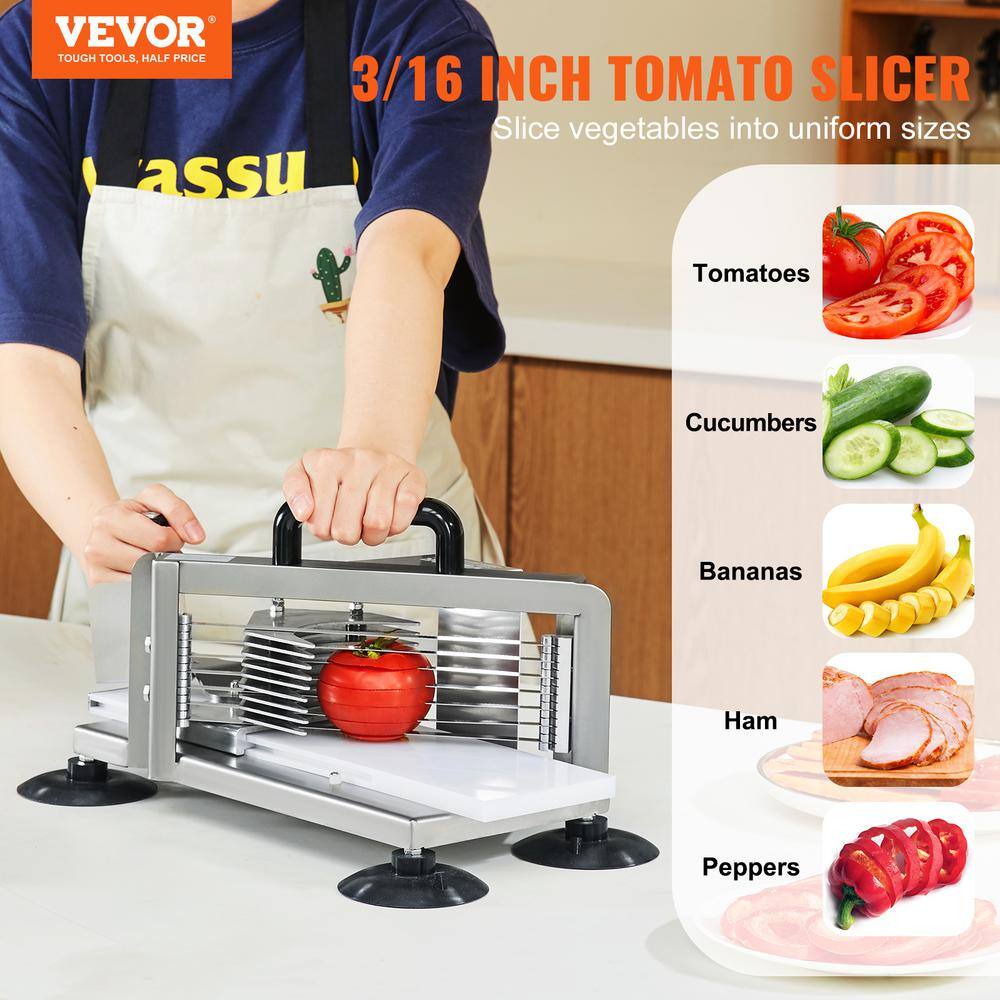 Commercial Tomato Slicer 3/16 in. Tomato Cutter Stainless Steel Heavy-Duty Manual Tomato Slicer Non-Slip Feet - Hercitys