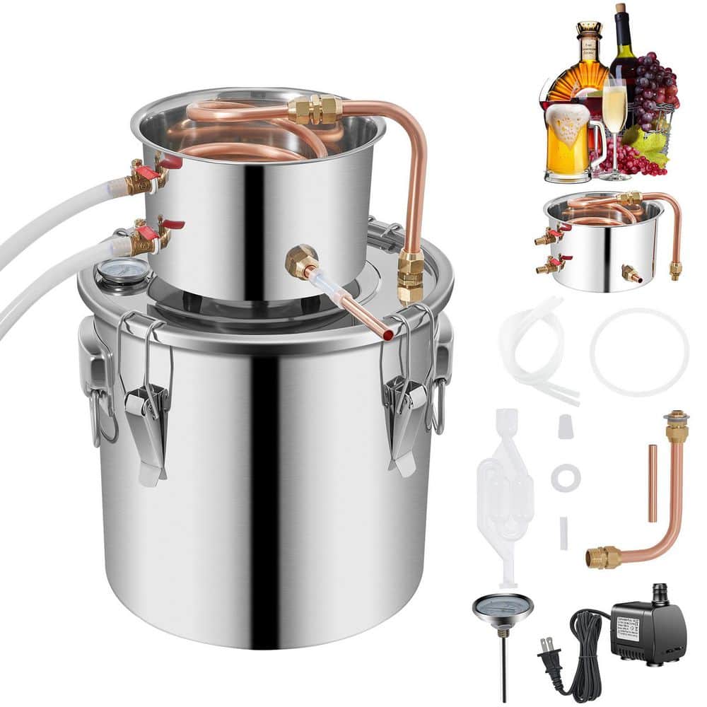 Alcohol Distiller 3 Gal. Stainless Steel Whiskey Making Kit with Circulating Pump & Build-In Thermometer for DIY Alcohol - Hercitys