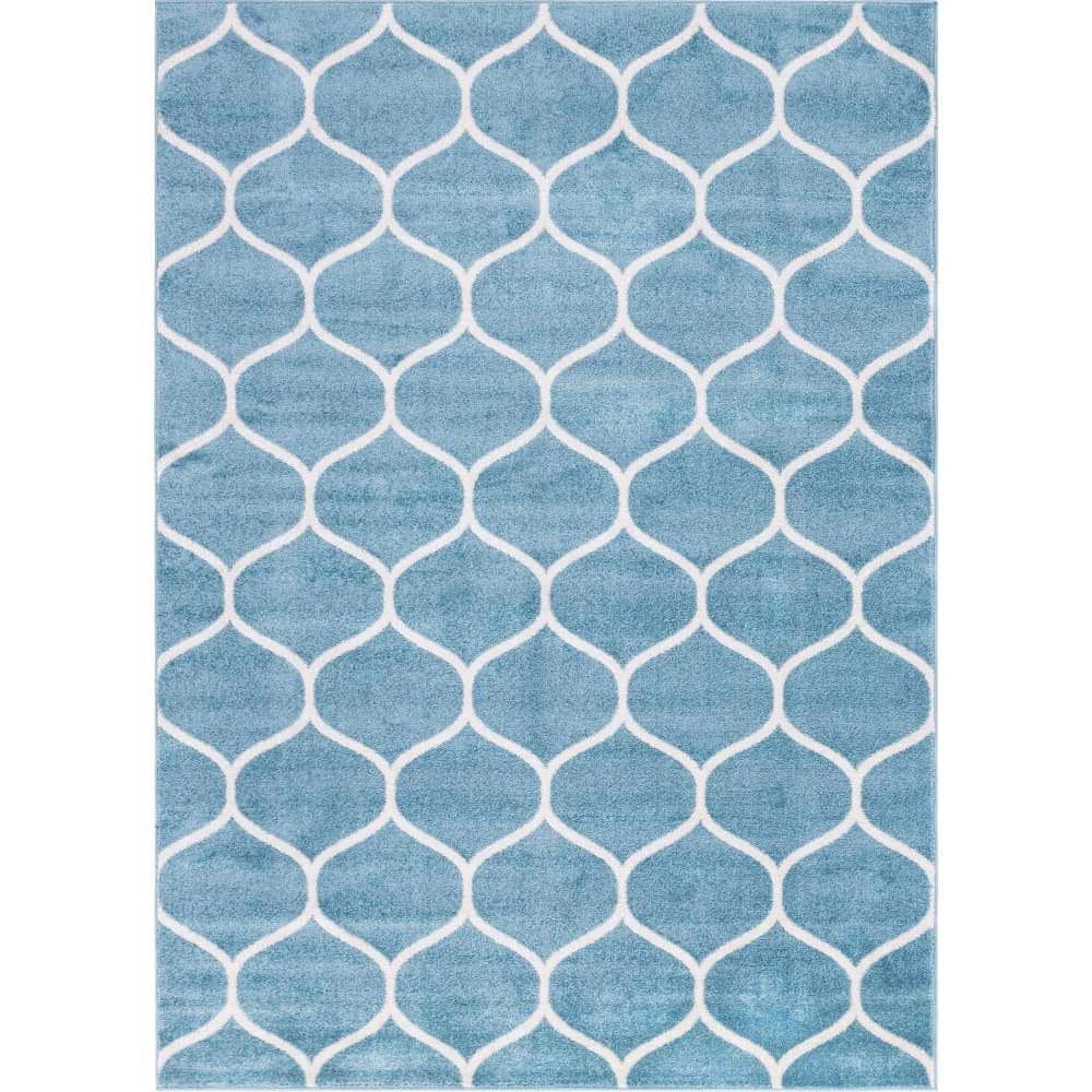 Trellis Frieze Rounded Light Blue 9′ 0 x 12′ 0 Area Rug - Hercitys