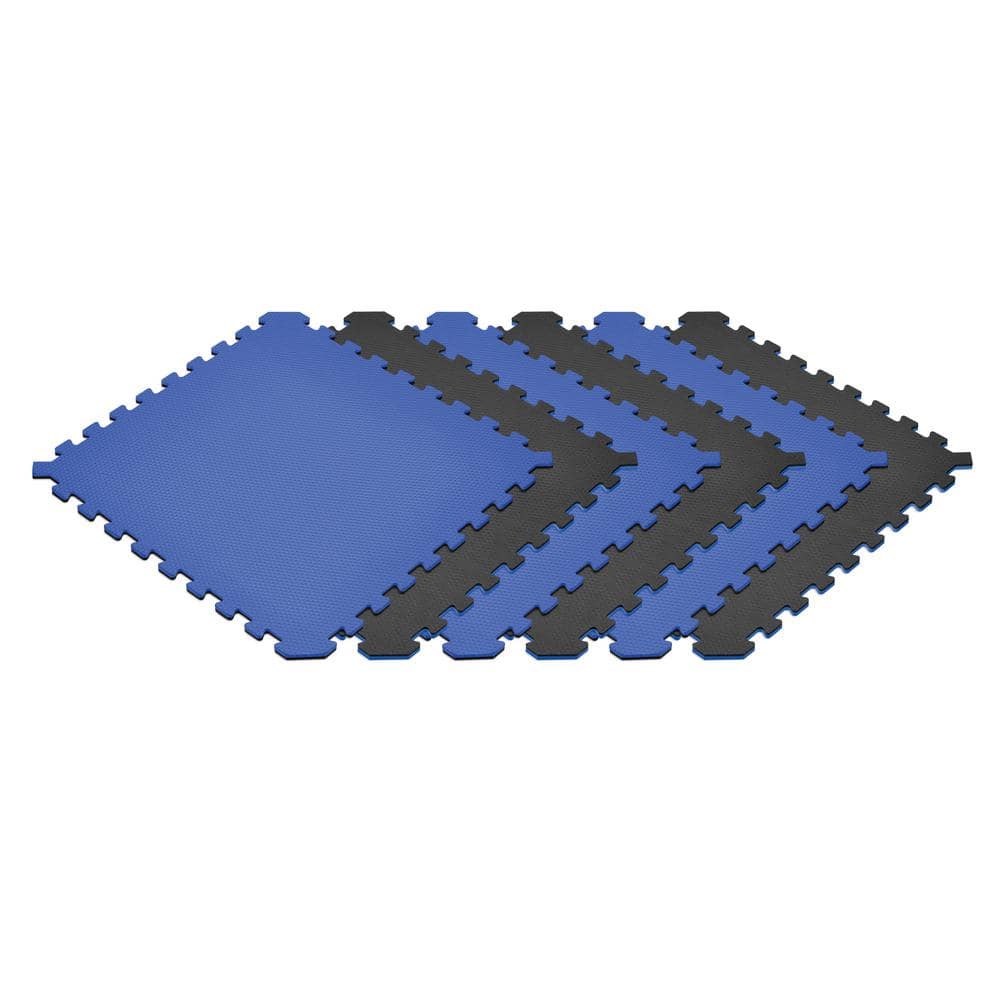 Blue/Black 24 in. x 24 in. EVA Foam Truly Reversible Interlocking Tile (24-Tile) - Hercitys