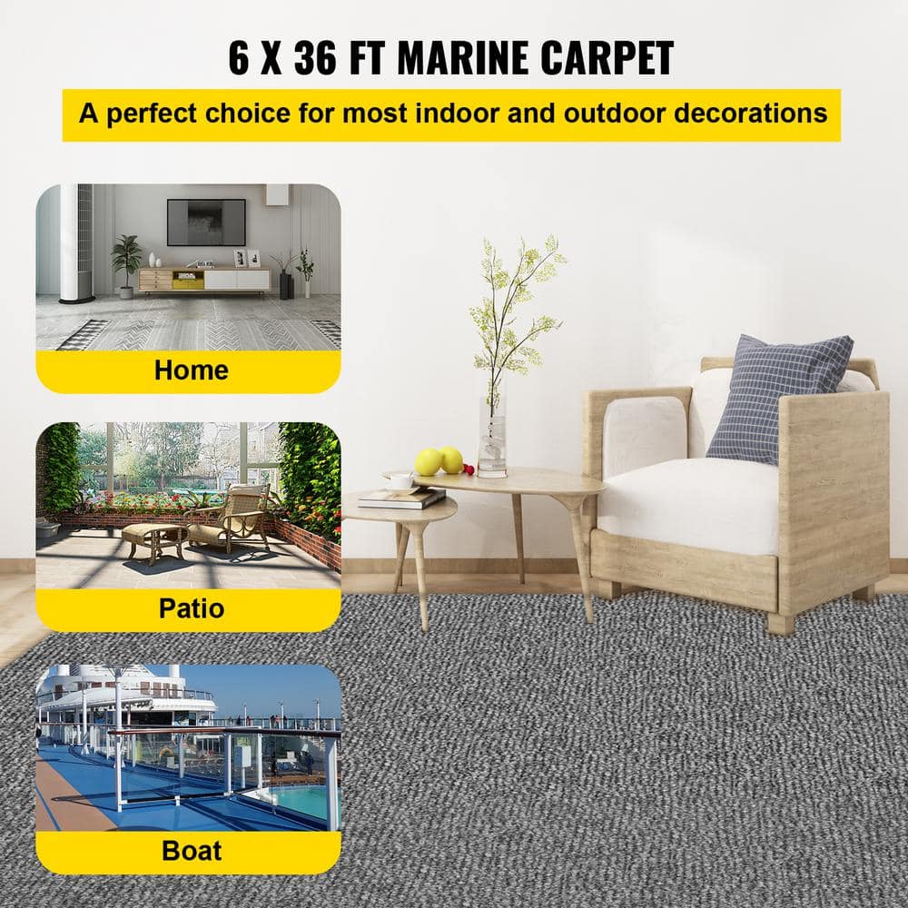 Gray Marine Carpet 6 sq. ft. W x 20 oz.  Boat Carpet Texture Rugs Anti-Slide Waterproof Full Roll Polyester Carpet - Hercitys