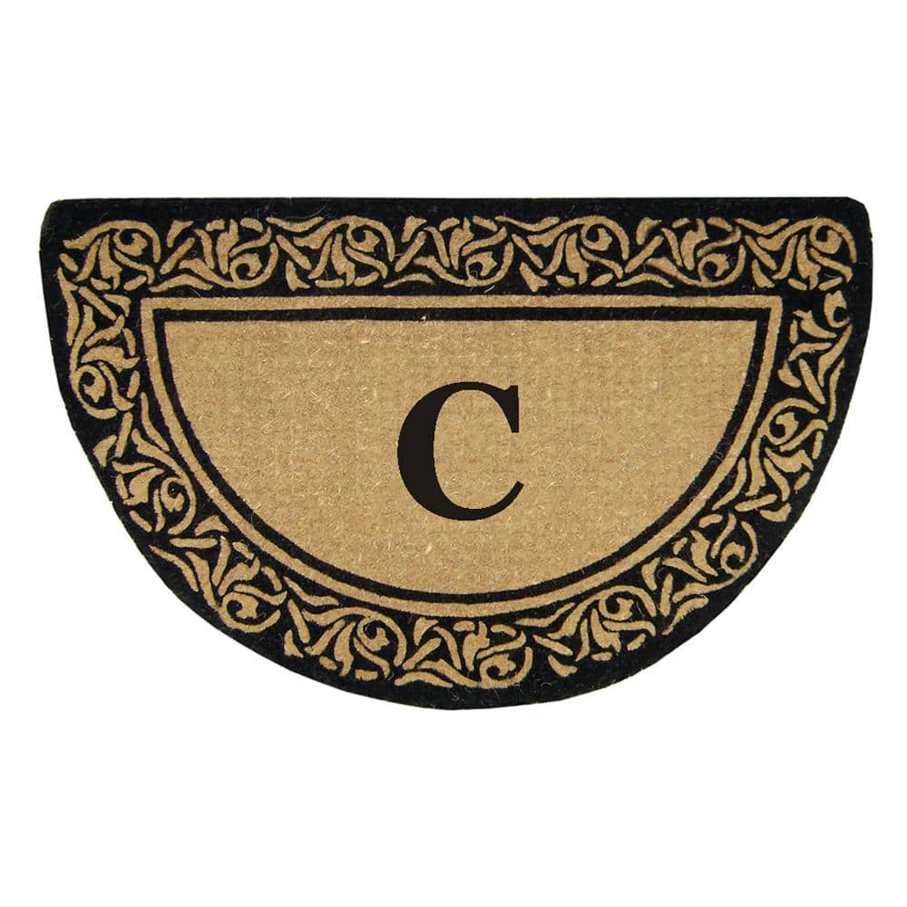Heavy Duty Bella Brown 22 in. x 36 in. No Backing Coir Monogrammed C Indoor Outdoor Door Mat - Hercitys