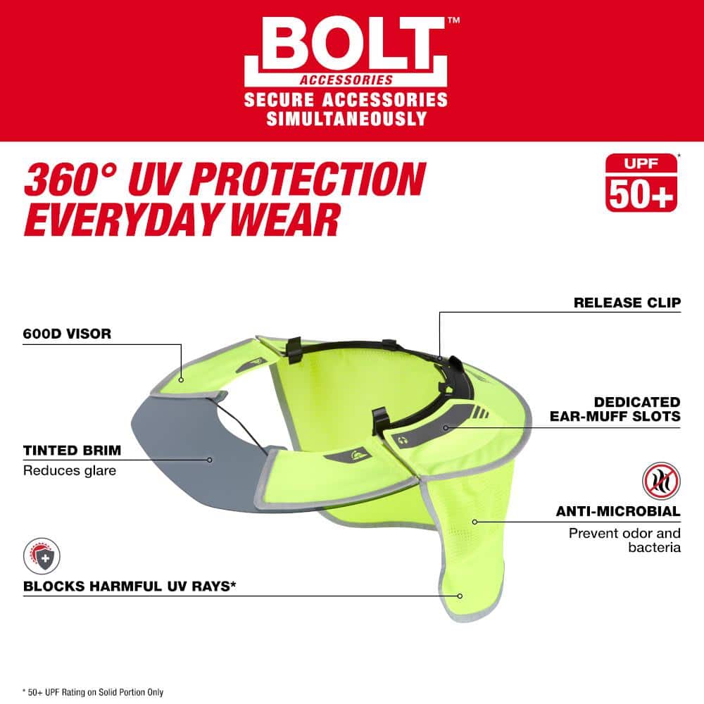BOLT Tinted Brim Visor with High Visibility Yellow Mesh Sunshade and 360-Degree UV Protection - Hercitys