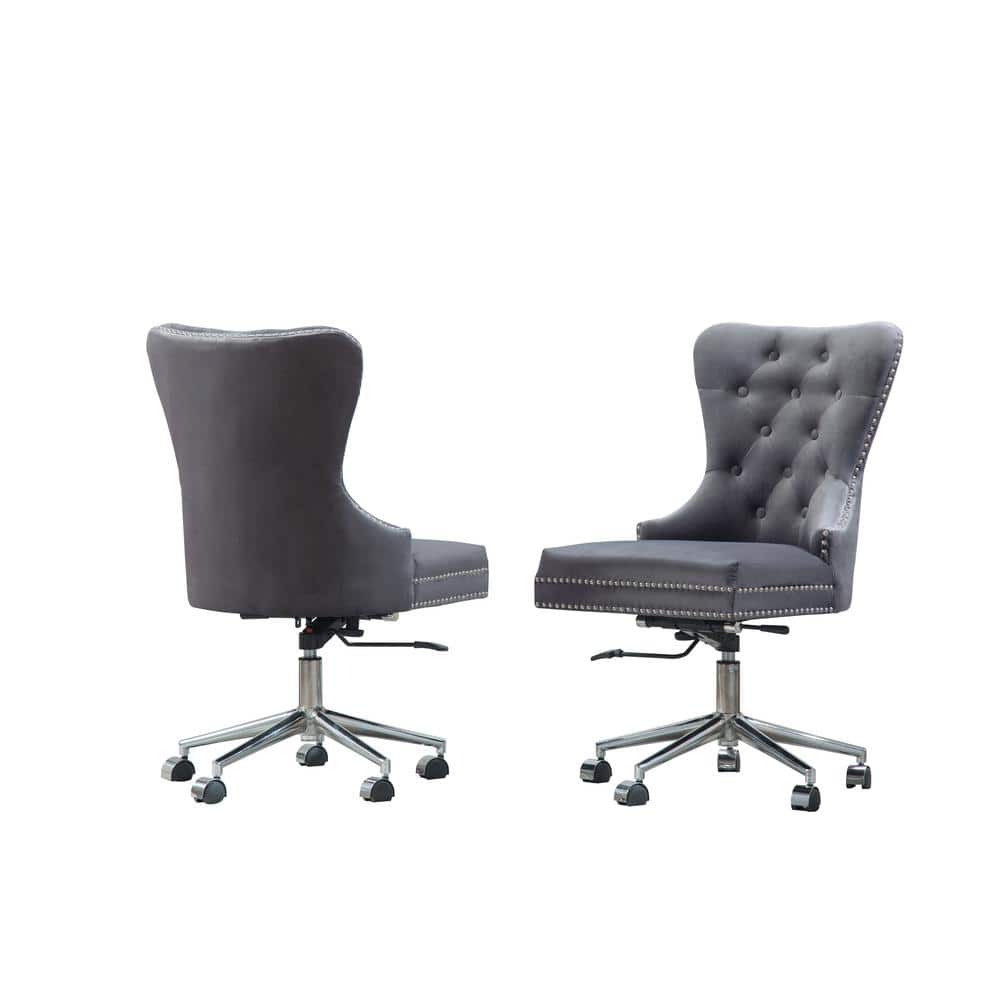 James Dark Gray Velvet Fabric Adjustable Office Chairs - Hercitys