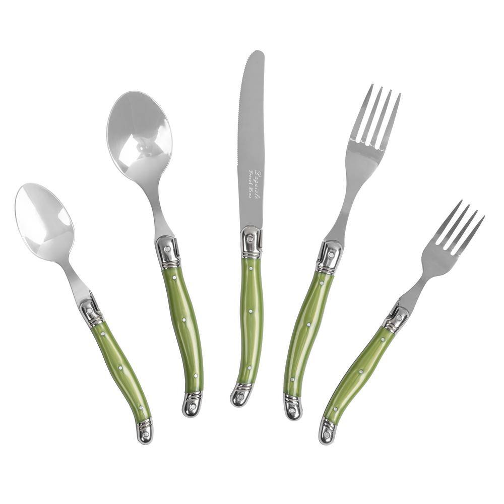 French Home 20-Piece Stainless-Steel Laguiole Flatware Set, Service-4, Spring Green - Hercitys
